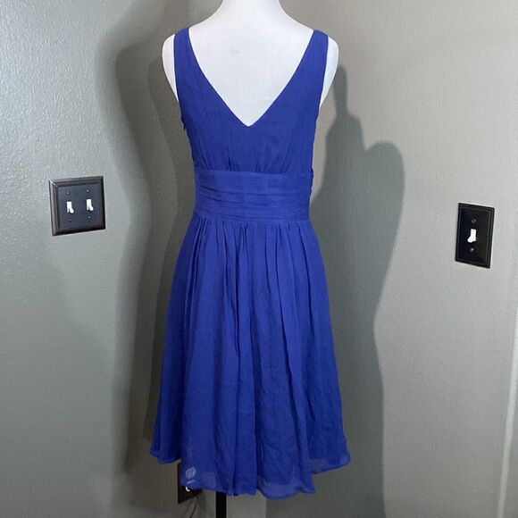 Express Dark blue Silk Chiffon Sleeveless Vneck Dress - Picture 5 of 11